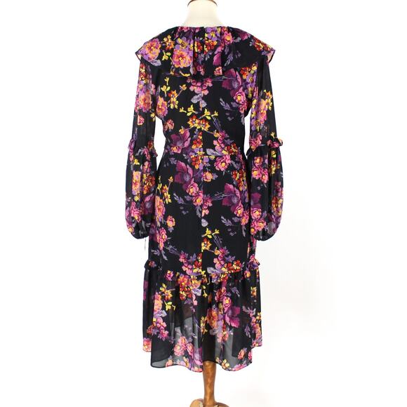 Amanda Uprichard Ruffle Evening Blossom Floral Talulah Dress Medium Pleated Midi - Picture 6 of 8